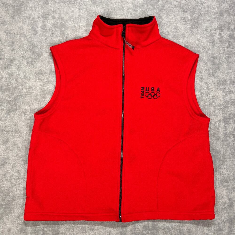 Vintage Team USA Olympic Rings Fleece Vest Made USA Red Full Zip Womens XL